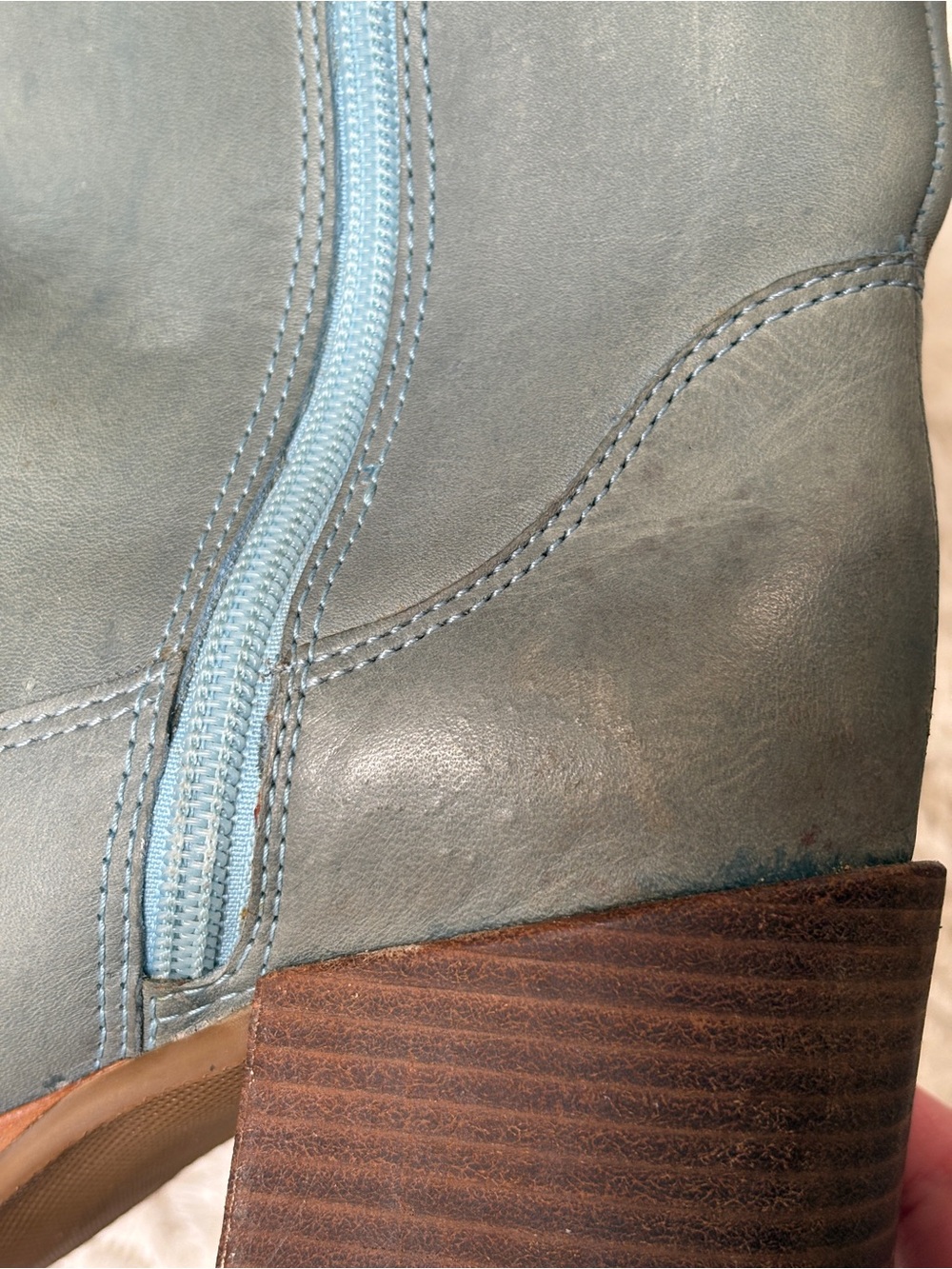 Vintage 90s Connie Too Platform Boots Size 8.5 - Blue Leather & Chunky Wood Heel - Picture 13 of 15